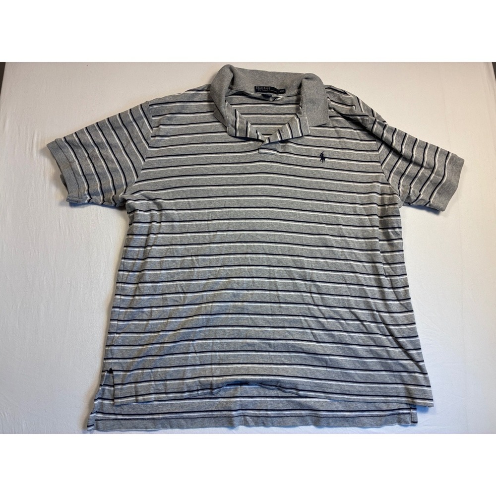 Polo Ralph Lauren Men's Striped Polo Shirt Gray Navy White Cotton XXL
